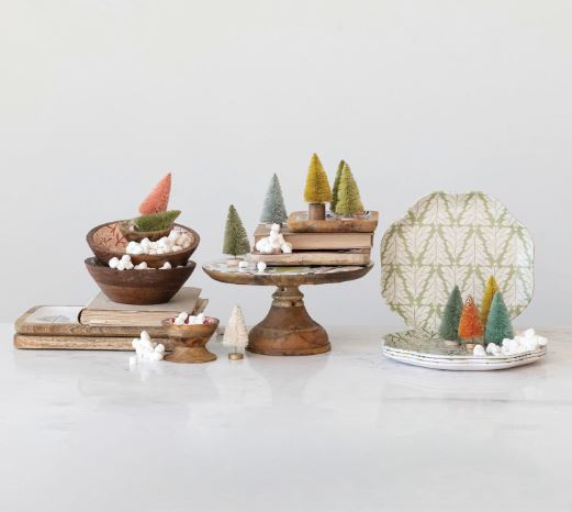 Enameled Mango Wood Pedestal w/ Fruit & Botanicals Pattern, Multi Color - La Vie Est Belle