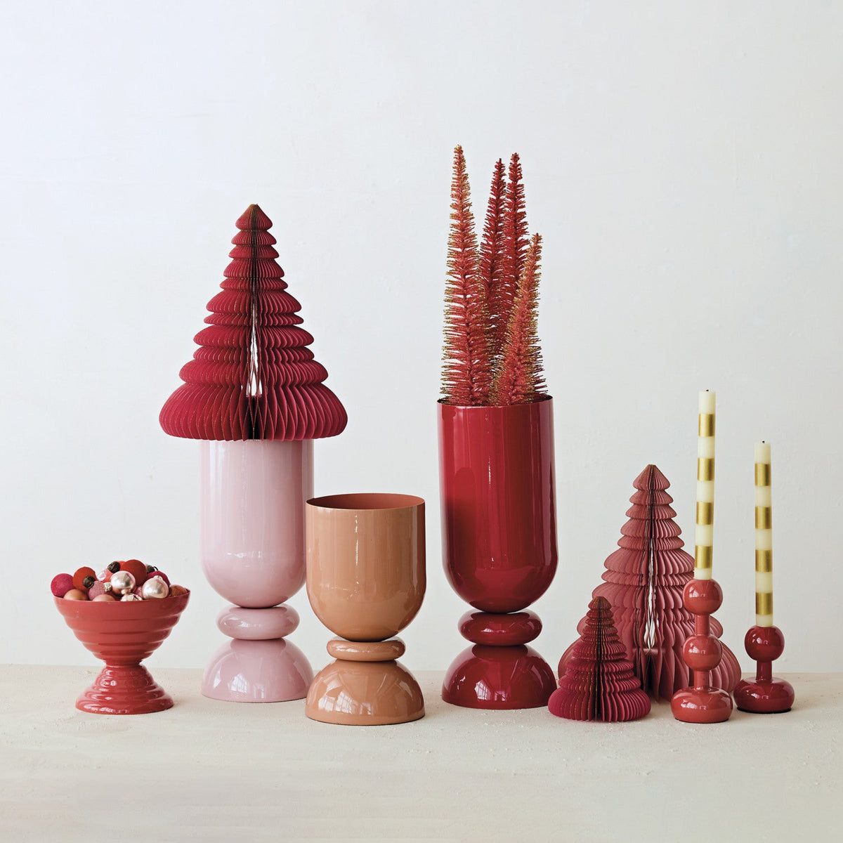 Enameled Metal Footed Vase, Cranberry Color - La Vie Est Belle