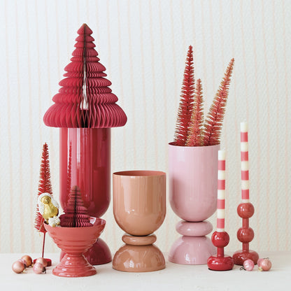 Enameled Metal Footed Vase, Cranberry Color - La Vie Est Belle