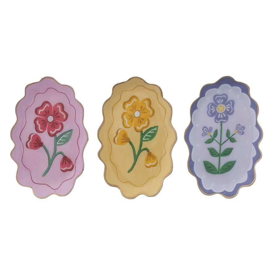 Enameled Metal Scalloped Tray with Flower & Gold Edge, 3 Styles - La Vie Est Belle