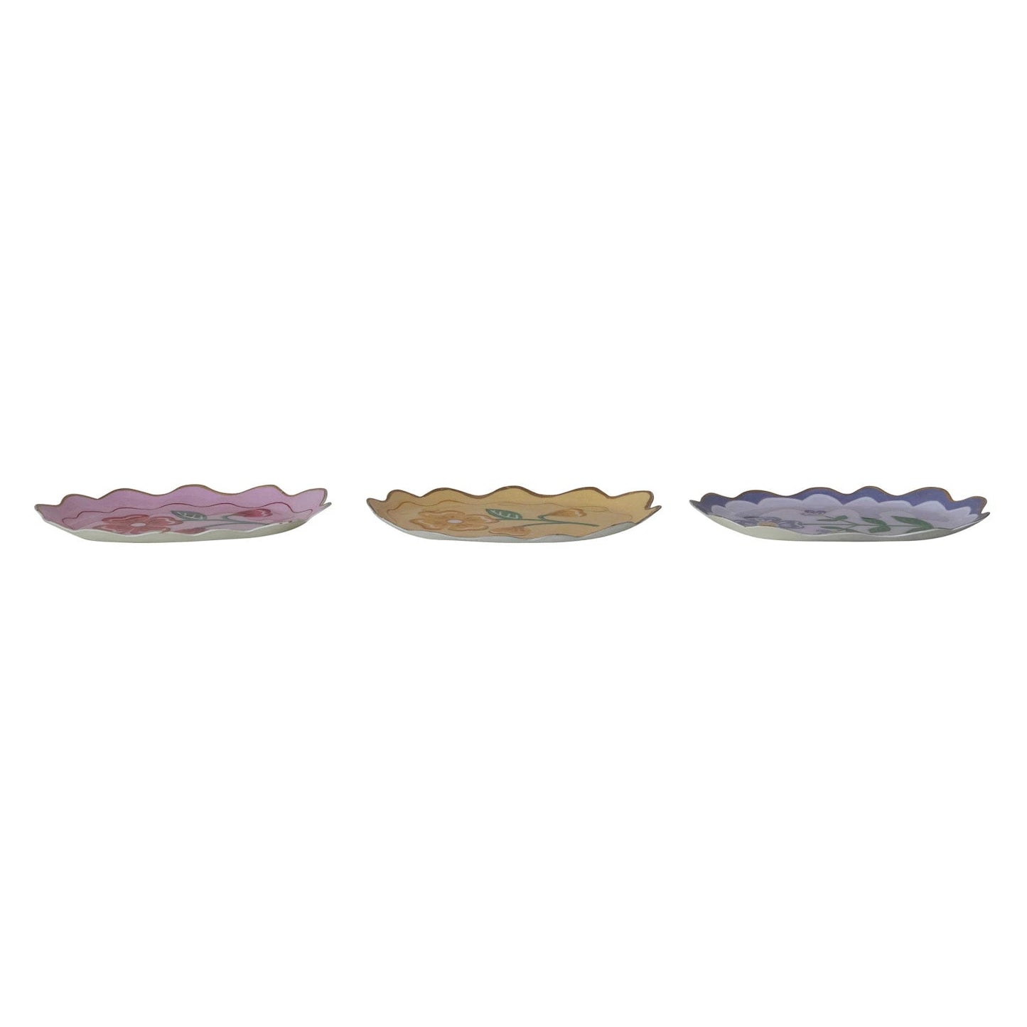 Enameled Metal Scalloped Tray with Flower & Gold Edge, 3 Styles - La Vie Est Belle