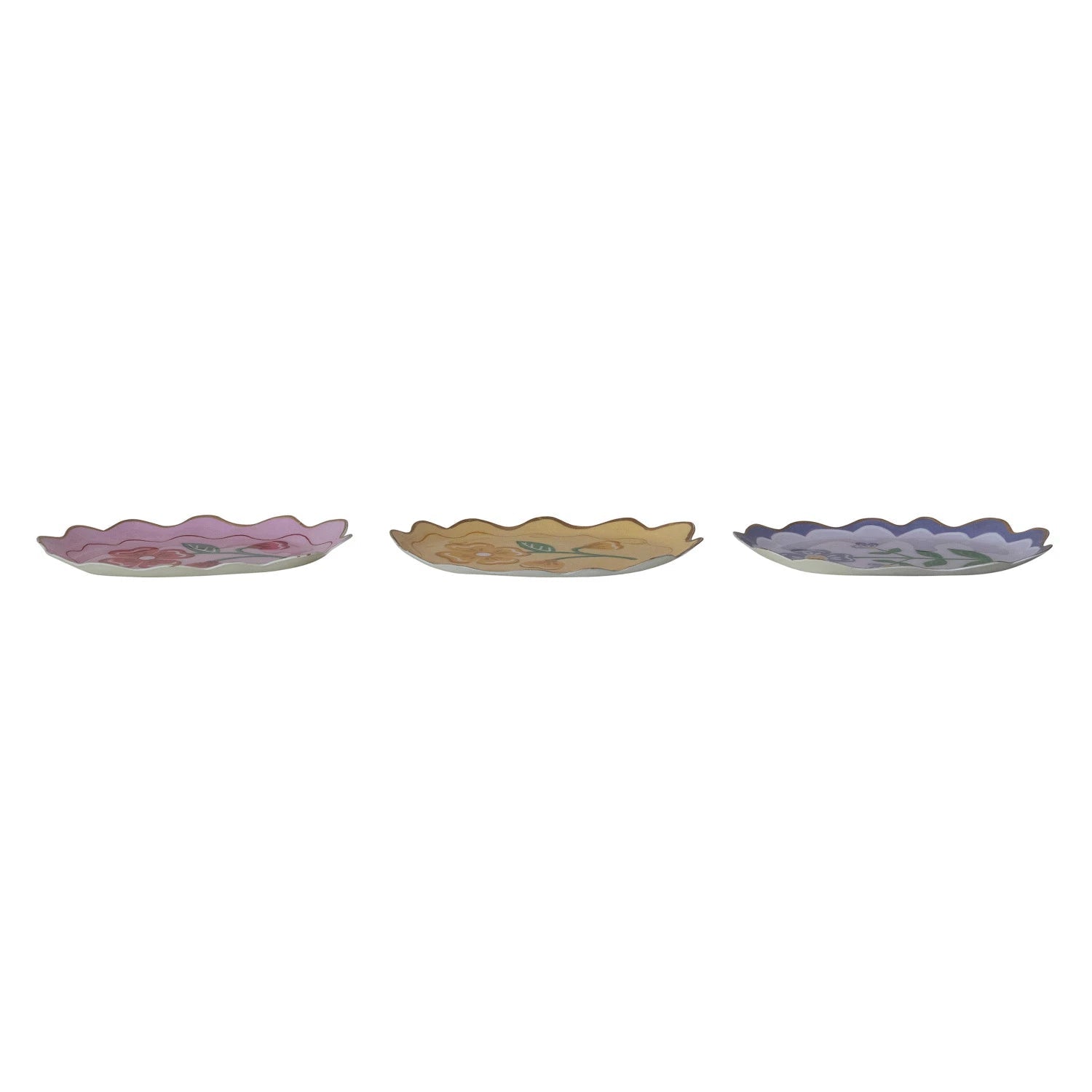 Enameled Metal Scalloped Tray with Flower & Gold Edge, 3 Styles - La Vie Est Belle