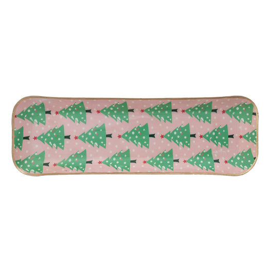 Enameled Metal Tray with Tree Pattern & Gold Edges - La Vie Est Belle