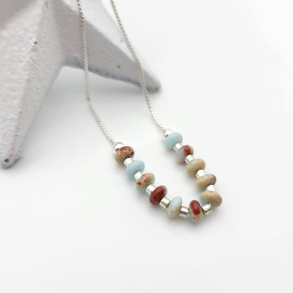 Silver Chain and Jasper Gemstone Beaded Necklace