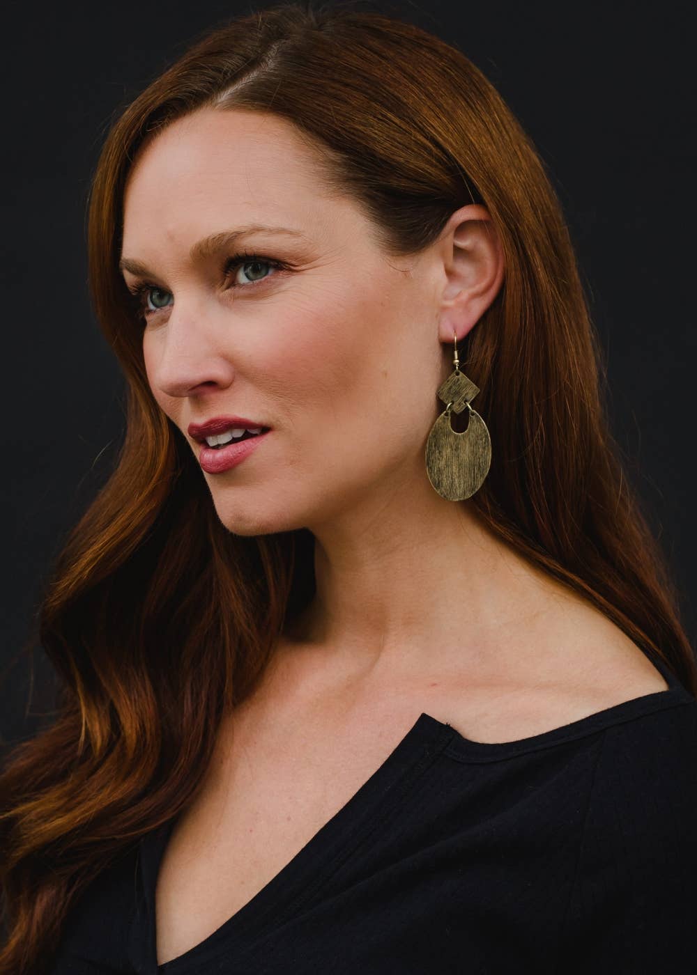 Gold Textured Oval Geometric Earrings