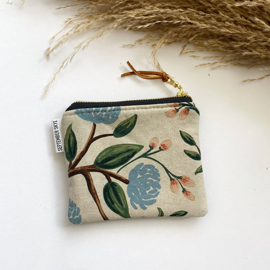 Small Square Pouch in Rifle Paper Linen Hydrangea