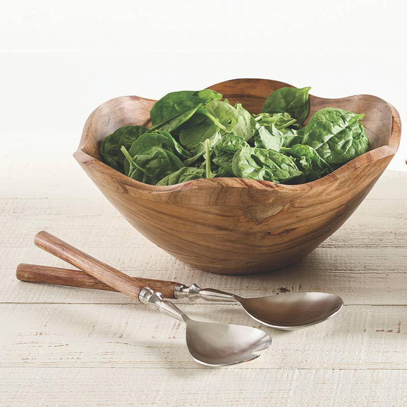 Face to Face Wood Salad Bowl - Scallop - Large - La Vie Est Belle