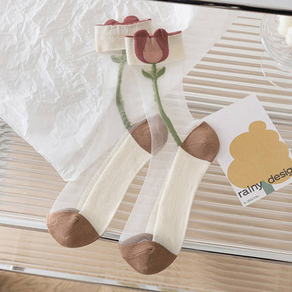 Floral Summer Sheer Mesh Socks - La Vie Est Belle