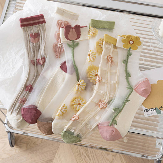 Floral Summer Sheer Mesh Socks - La Vie Est Belle