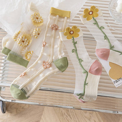 Floral Summer Sheer Mesh Socks - La Vie Est Belle