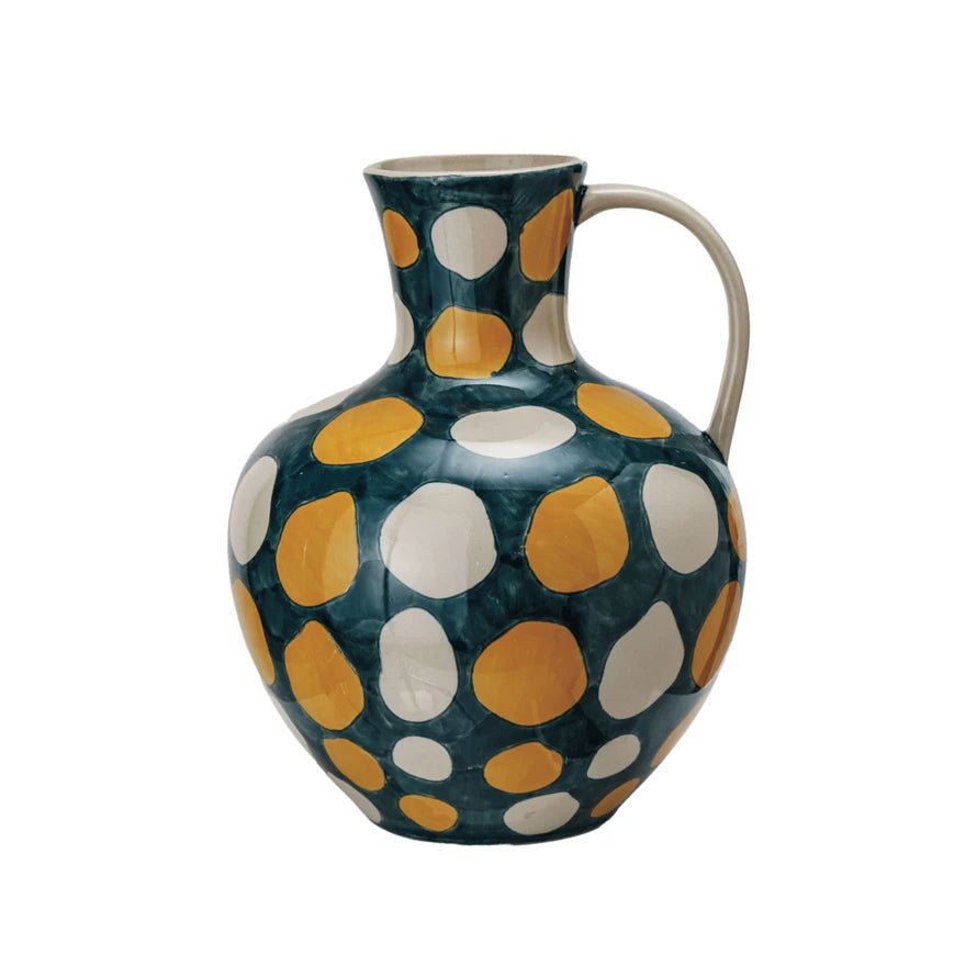 <For Store, Pick - Up, or Local Delivery Purchase Only> 4 Quart Hand - Painted Stoneware Jug w/ Wax Relief Dots In Stock - La Vie Est Belle