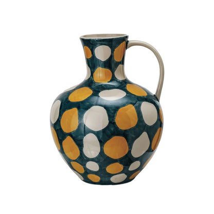 <For Store, Pick - Up, or Local Delivery Purchase Only> 4 Quart Hand - Painted Stoneware Jug w/ Wax Relief Dots In Stock - La Vie Est Belle
