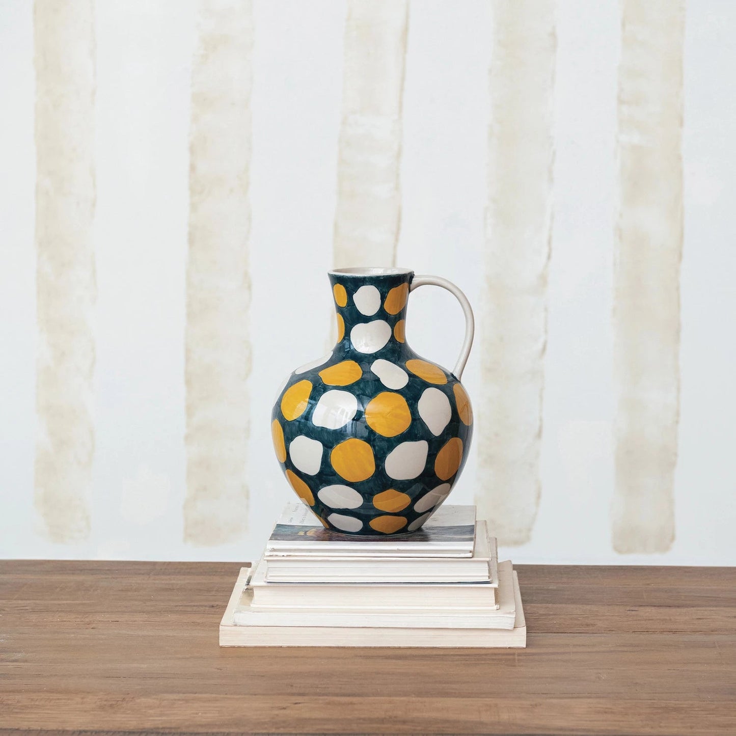 <For Store, Pick - Up, or Local Delivery Purchase Only> 4 Quart Hand - Painted Stoneware Jug w/ Wax Relief Dots In Stock - La Vie Est Belle