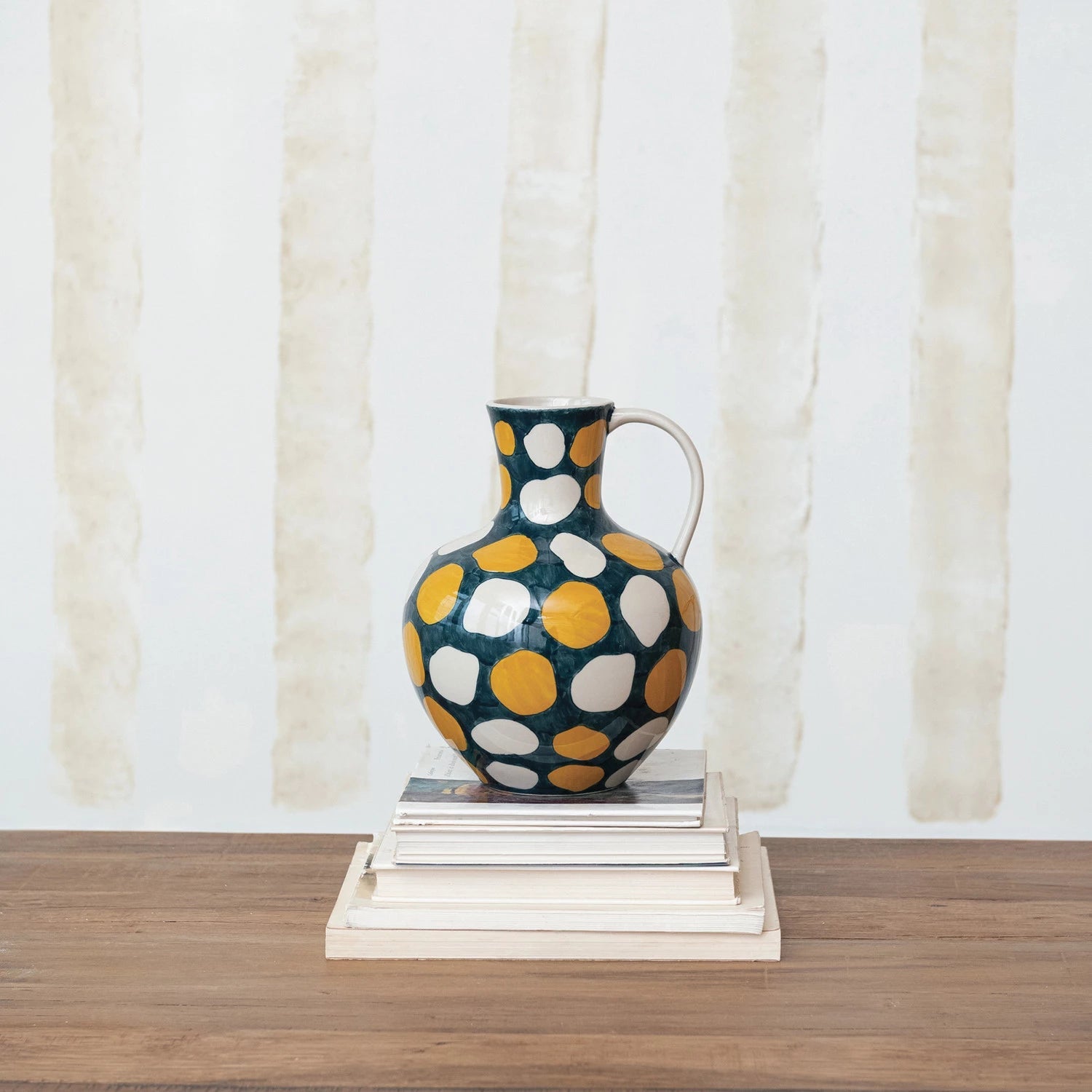 <For Store, Pick - Up, or Local Delivery Purchase Only> 4 Quart Hand - Painted Stoneware Jug w/ Wax Relief Dots In Stock - La Vie Est Belle