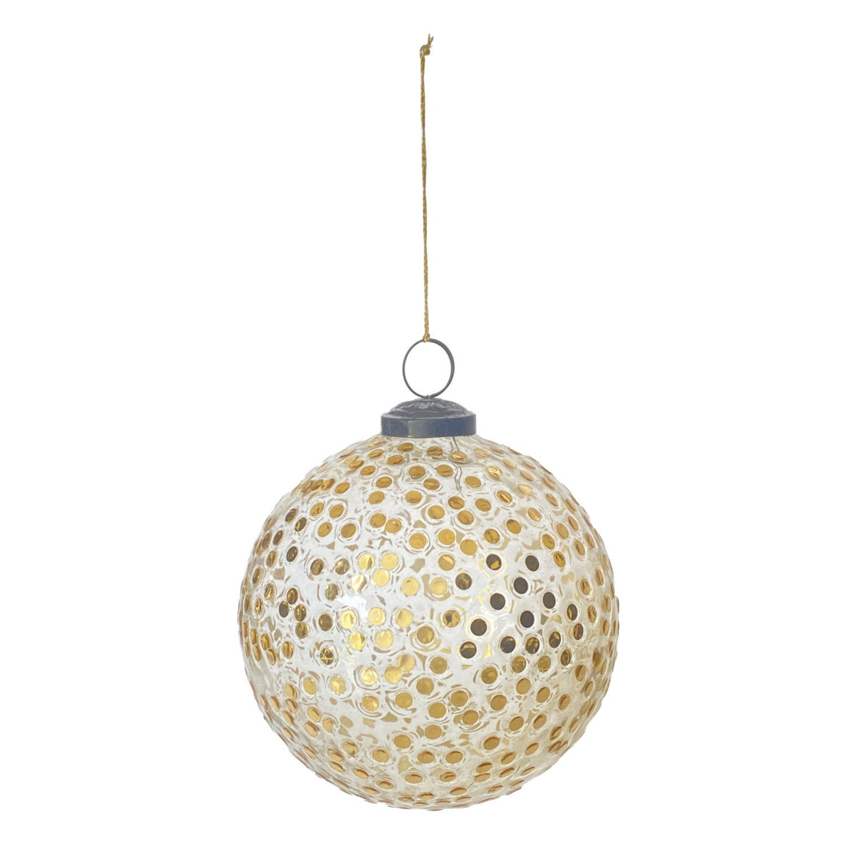Glass Ball Ornament with Embedded Sequins, Gold Finish - La Vie Est Belle