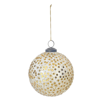 Glass Ball Ornament with Embedded Sequins, Gold Finish - La Vie Est Belle