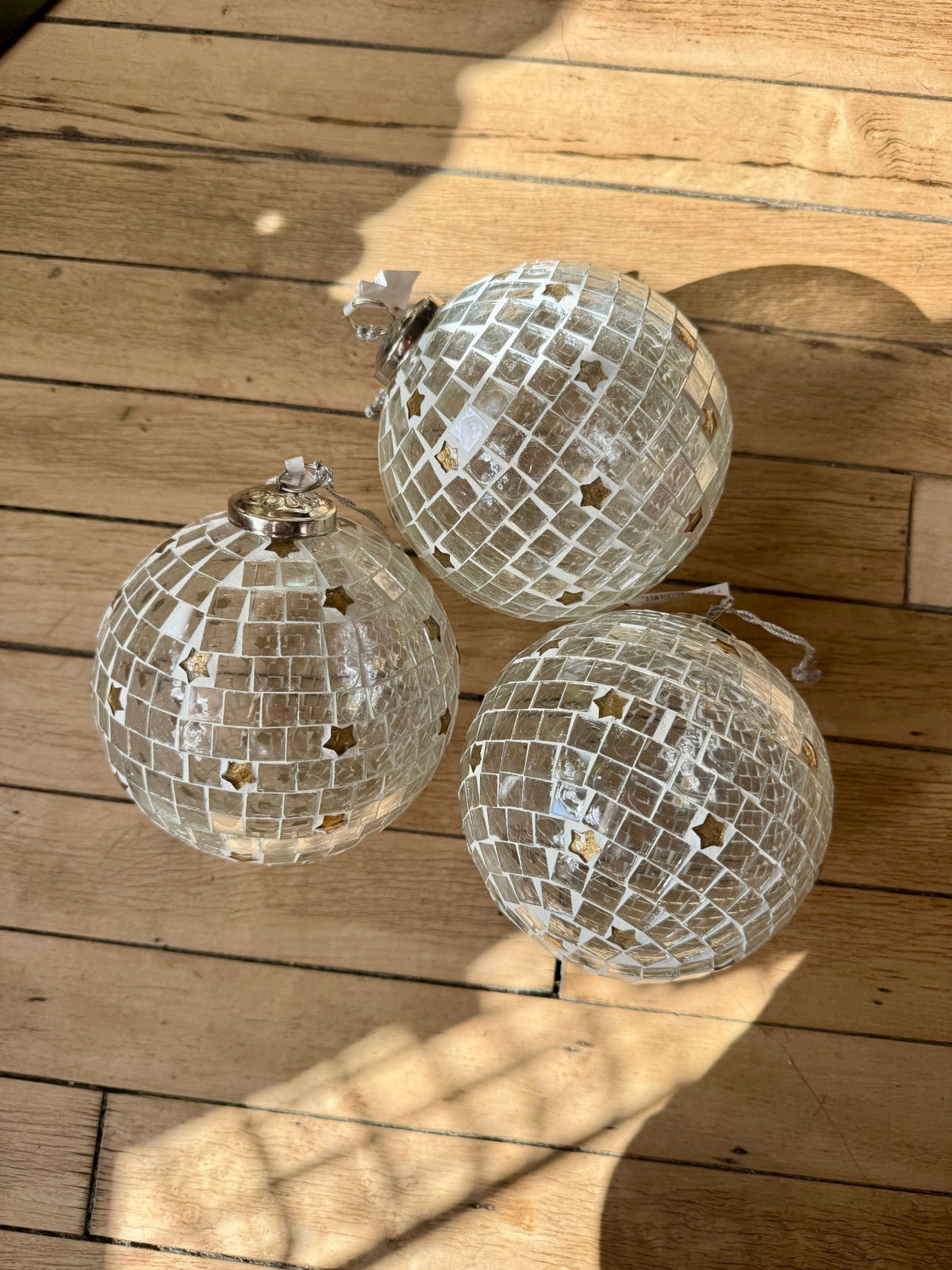 Glass Mosaic Ball Ornament w/ Stars, Gold - La Vie Est Belle
