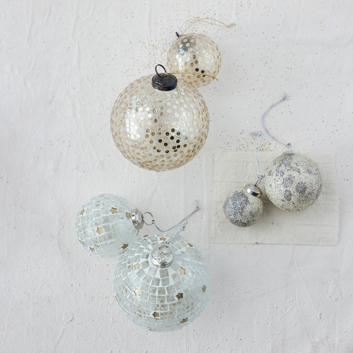 Glass Mosaic Ball Ornament with Stars, Gold Finish & White - La Vie Est Belle