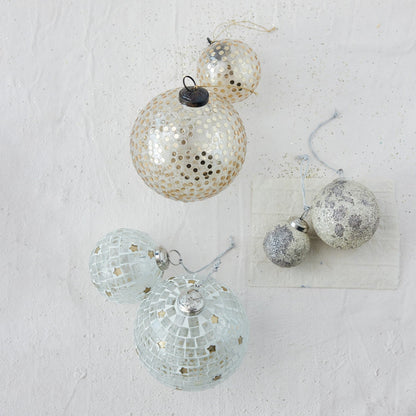 Glass Mosaic Ball Ornament with Stars, Gold Finish & White - La Vie Est Belle