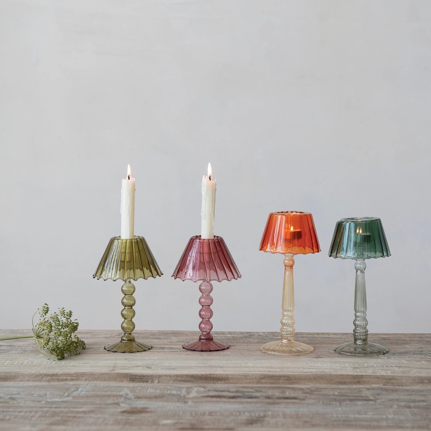 Glass Ribbed Table Light Tealight Holder, 2 Colors - La Vie Est Belle
