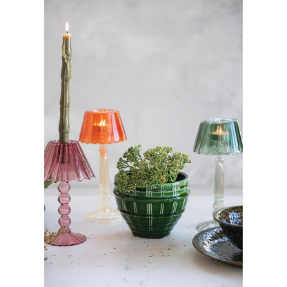 Glass Ribbed Table Light Tealight Holder, 2 Colors - La Vie Est Belle