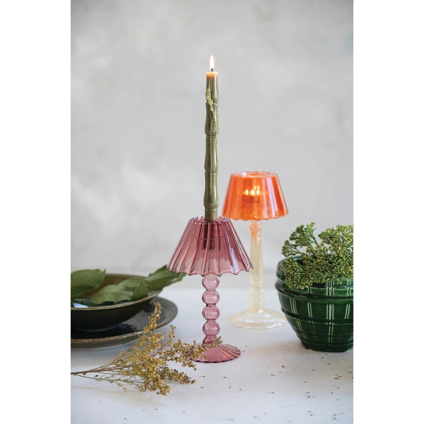 Glass Scalloped Table Light Tealight/Taper Holder, 2 Colors - La Vie Est Belle