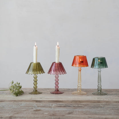 Glass Scalloped Table Light Tealight/Taper Holder, 2 Colors - La Vie Est Belle
