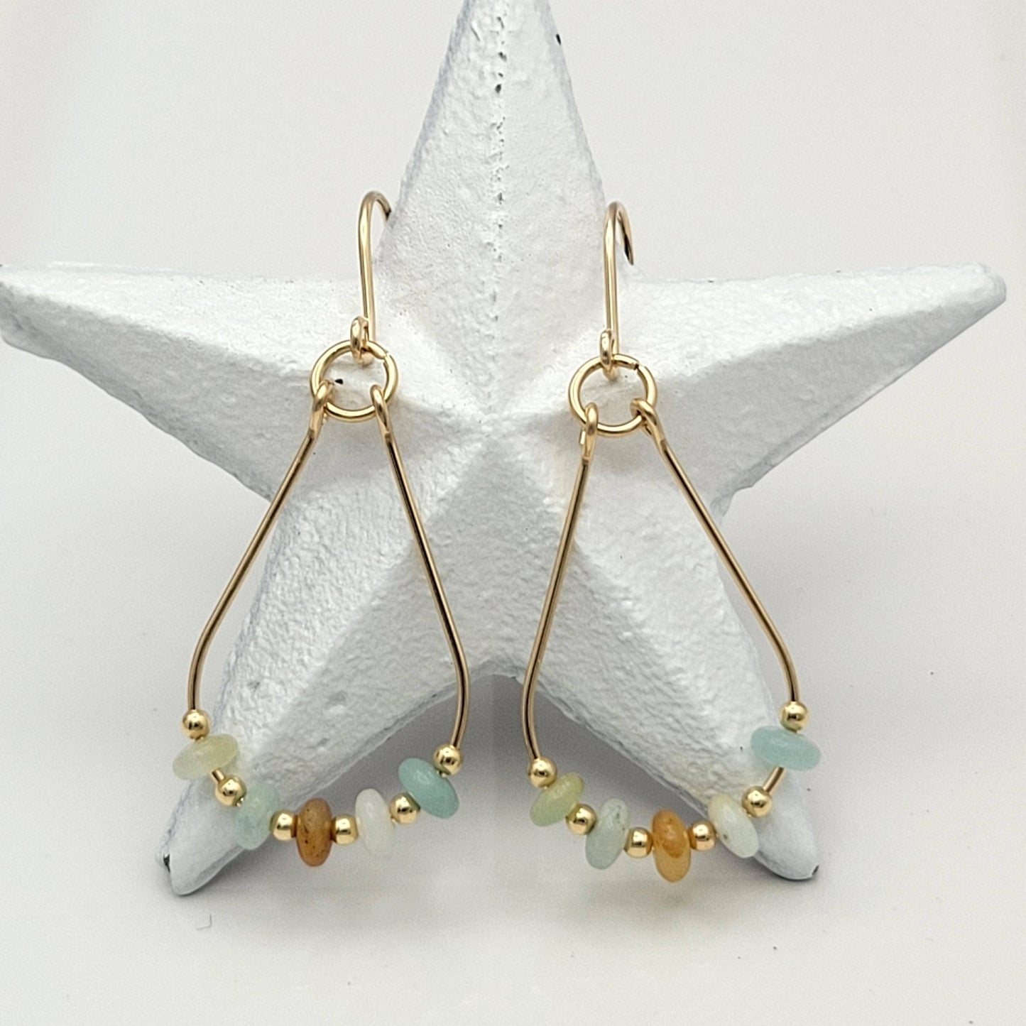 Gold & Amazonite Teardrop Hoop Earrings - La Vie Est Belle