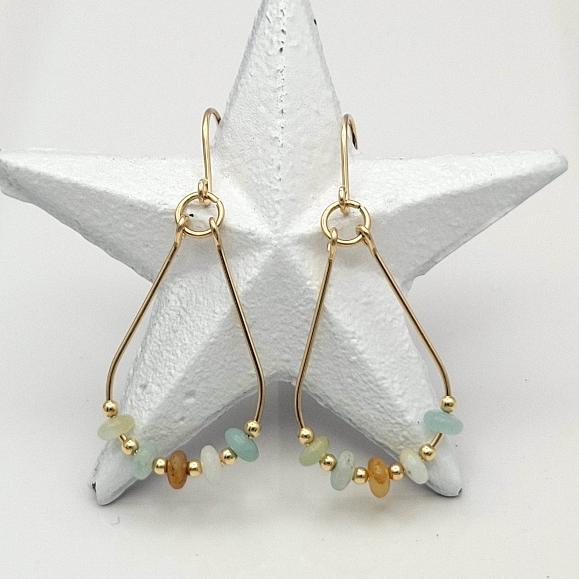 Gold & Amazonite Teardrop Hoop Earrings - La Vie Est Belle