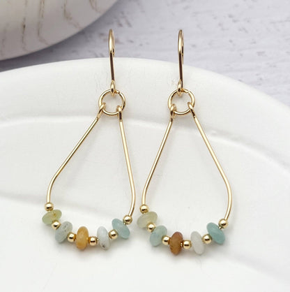Gold & Amazonite Teardrop Hoop Earrings - La Vie Est Belle