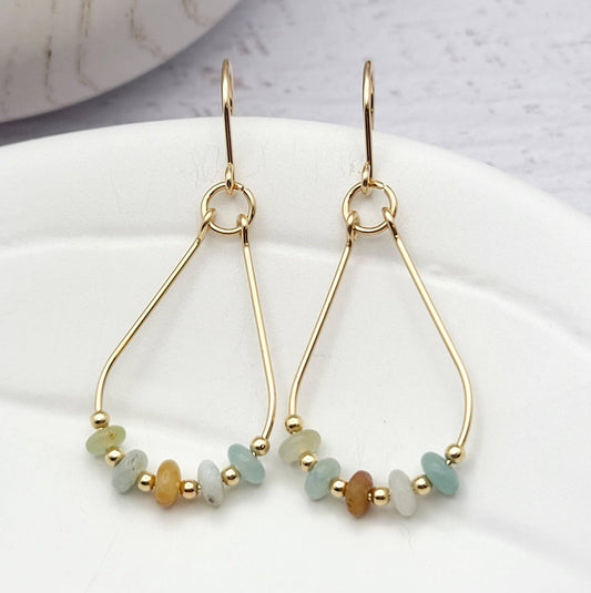 Gold & Amazonite Teardrop Hoop Earrings - La Vie Est Belle
