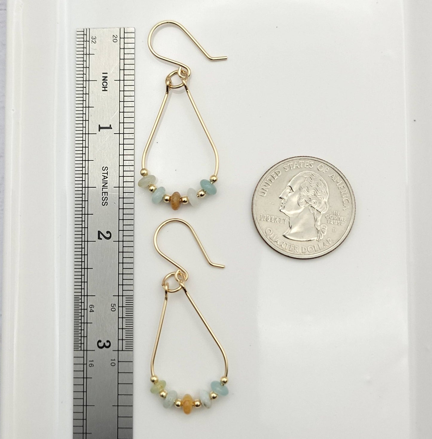 Gold & Amazonite Teardrop Hoop Earrings - La Vie Est Belle
