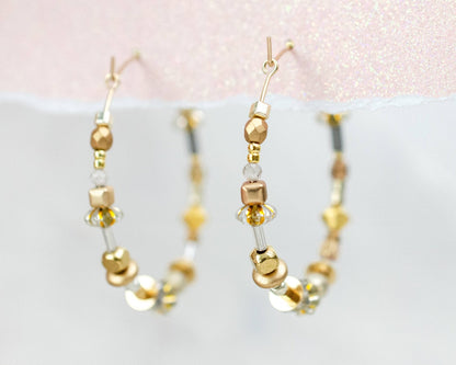 Gold and Silver Large beaded Hoops - La Vie Est Belle