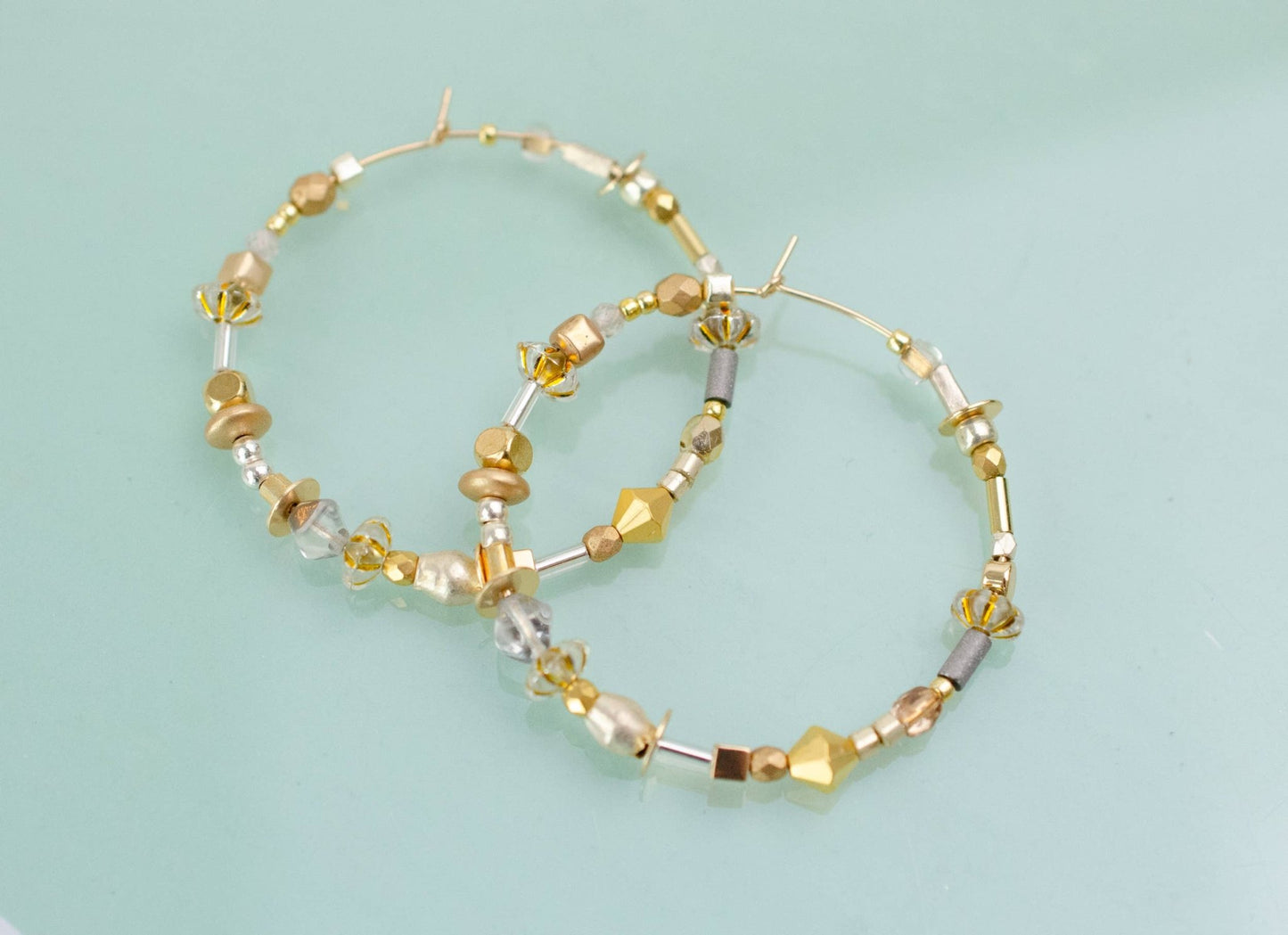 Gold and Silver Large beaded Hoops - La Vie Est Belle