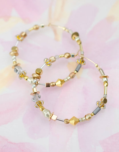 Gold and Silver Large beaded Hoops - La Vie Est Belle