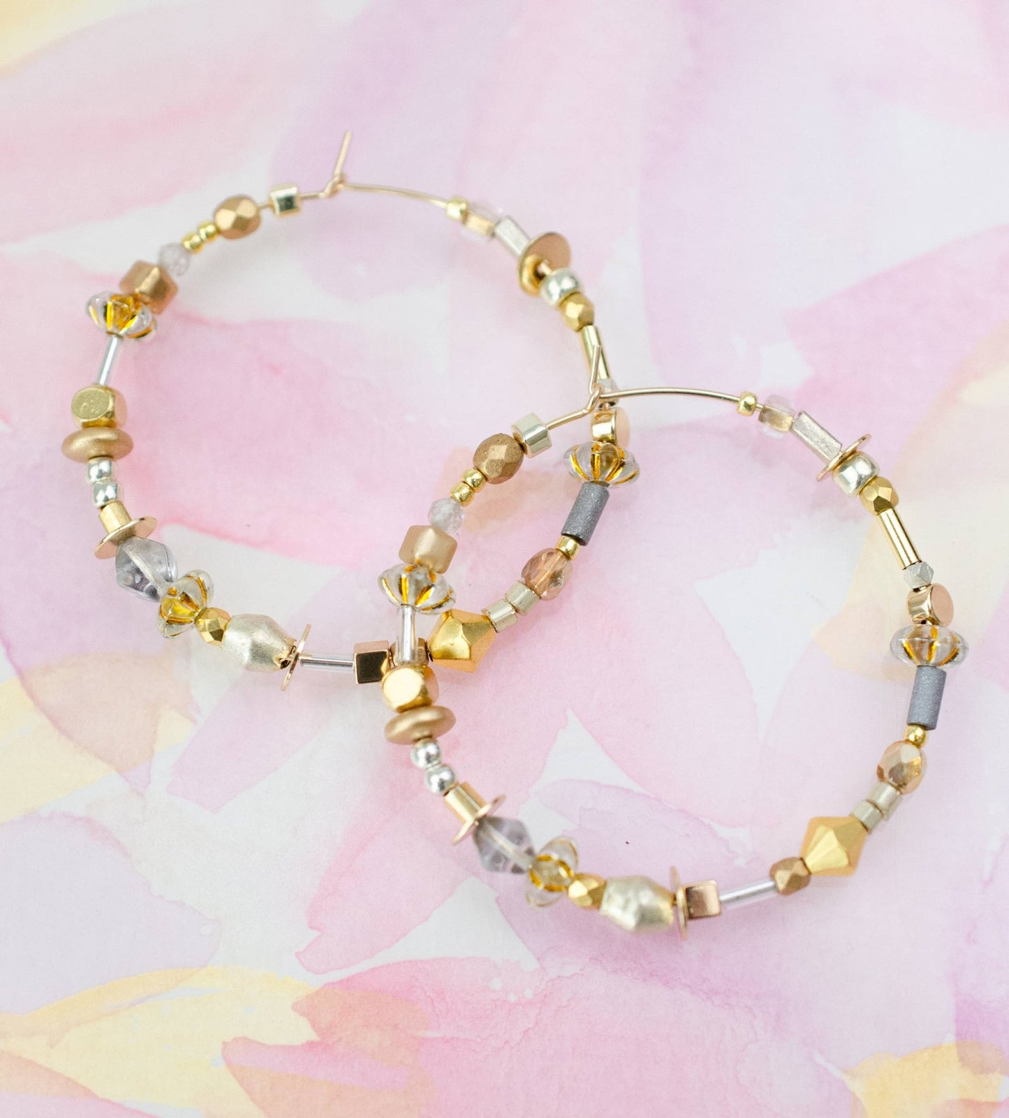 Gold and Silver Large beaded Hoops - La Vie Est Belle