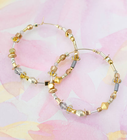 Gold and Silver Large beaded Hoops - La Vie Est Belle