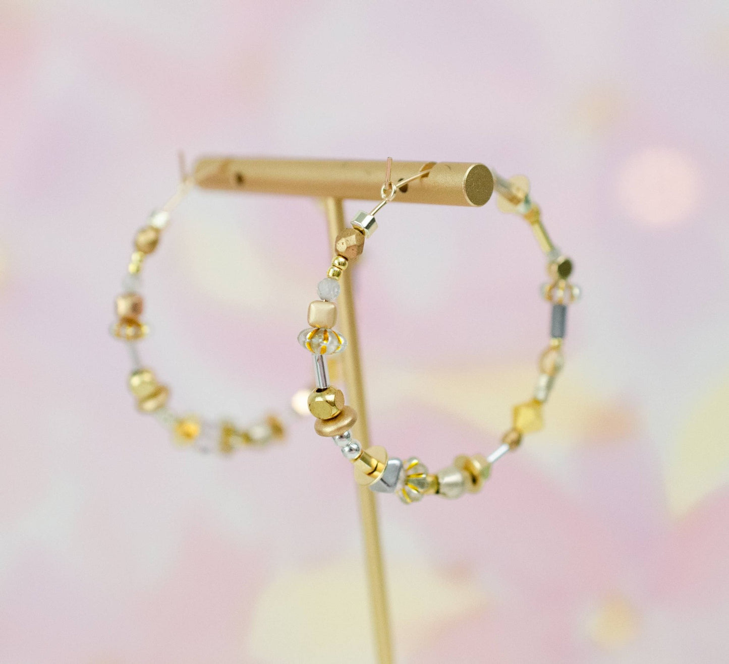 Gold and Silver Large beaded Hoops - La Vie Est Belle