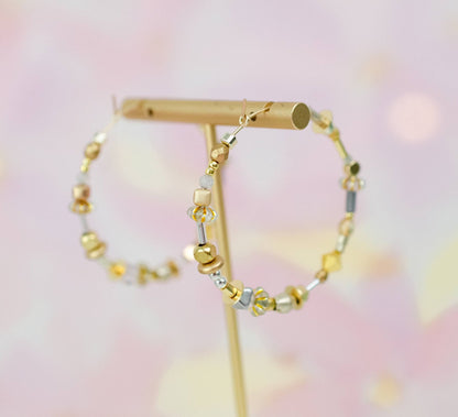 Gold and Silver Large beaded Hoops - La Vie Est Belle