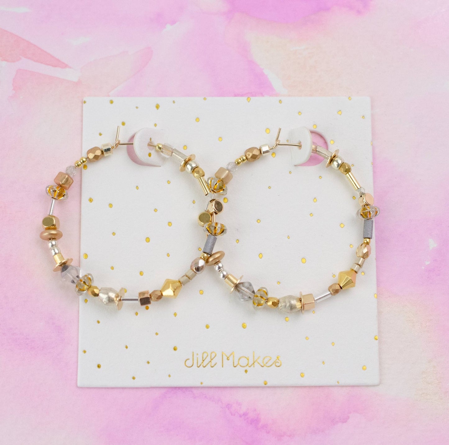Gold and Silver Large beaded Hoops - La Vie Est Belle