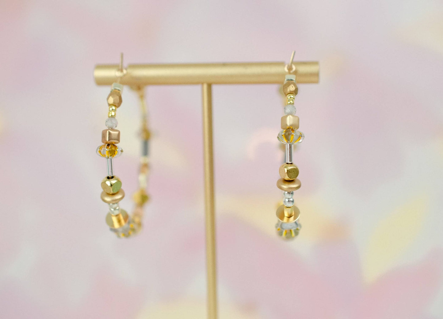 Gold and Silver Large beaded Hoops - La Vie Est Belle