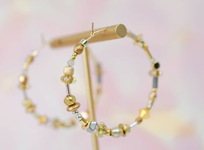 Gold and Silver Large beaded Hoops - La Vie Est Belle