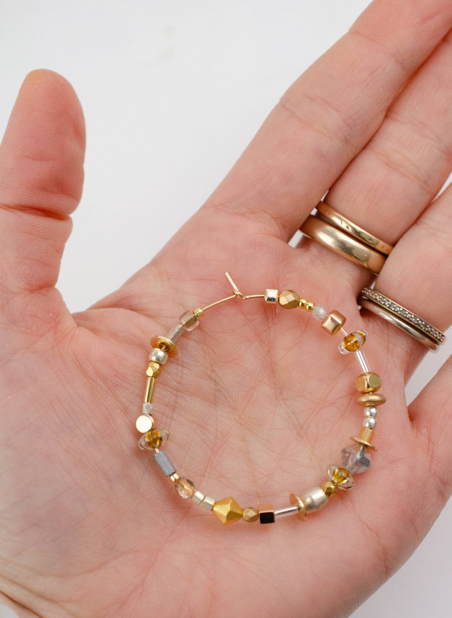 Gold and Silver Large beaded Hoops - La Vie Est Belle