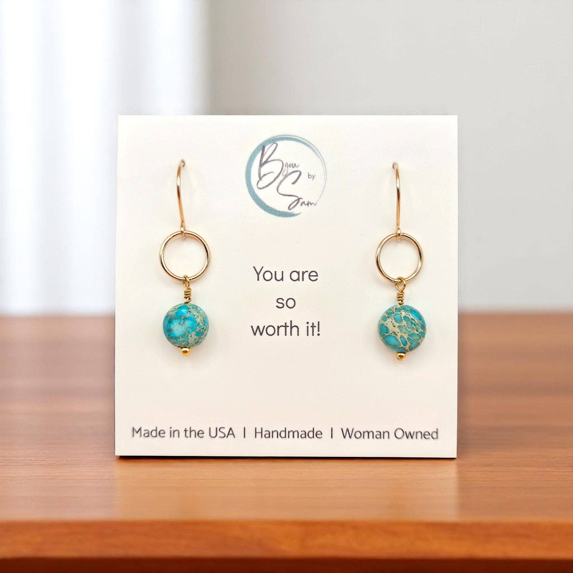 Gold and Turquoise Dangle Earrings - La Vie Est Belle