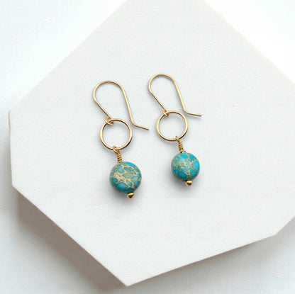 Gold and Turquoise Dangle Earrings - La Vie Est Belle