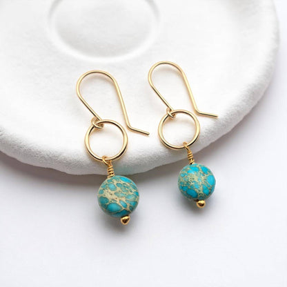 Gold and Turquoise Dangle Earrings - La Vie Est Belle