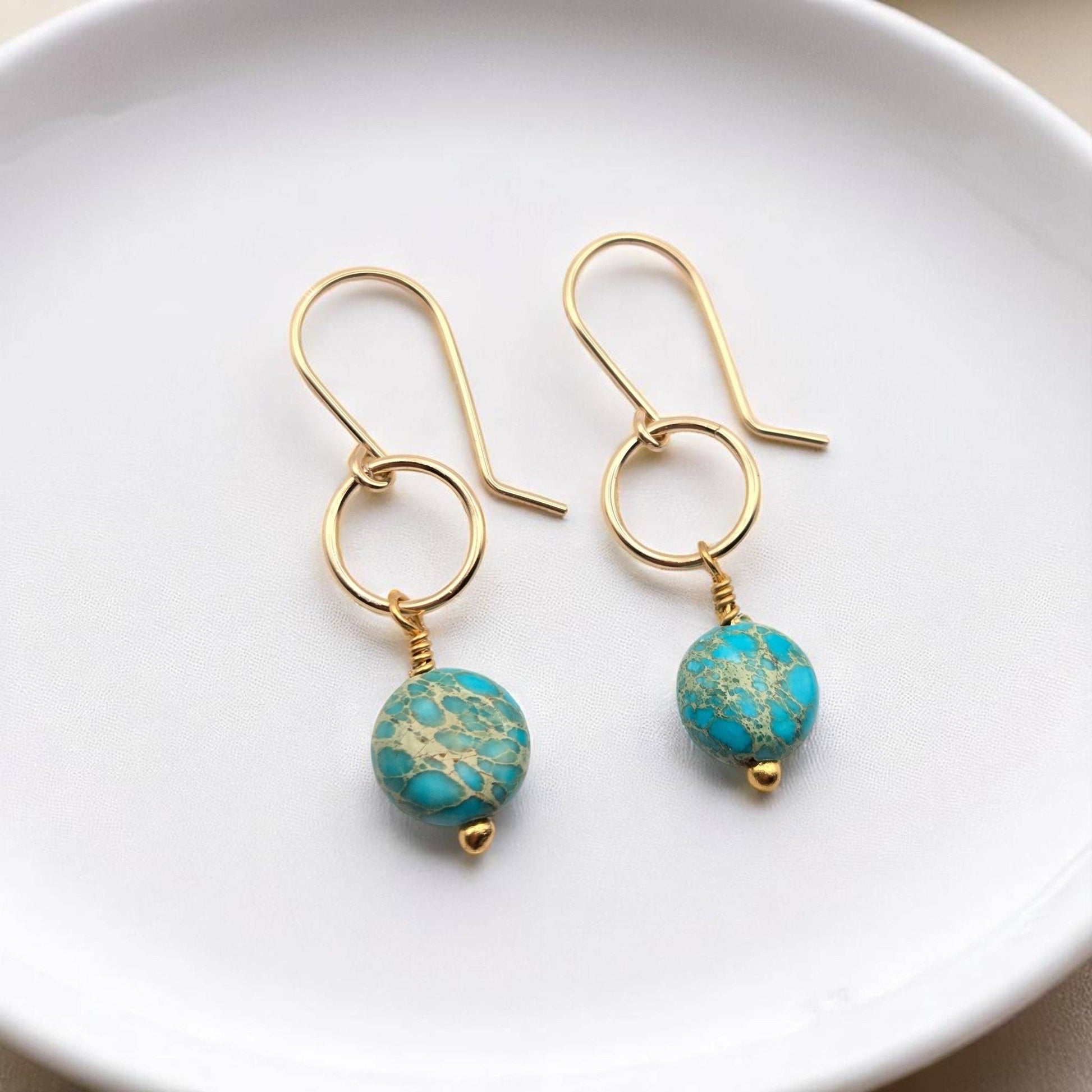 Gold and Turquoise Dangle Earrings - La Vie Est Belle