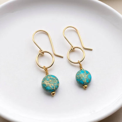 Gold and Turquoise Dangle Earrings - La Vie Est Belle