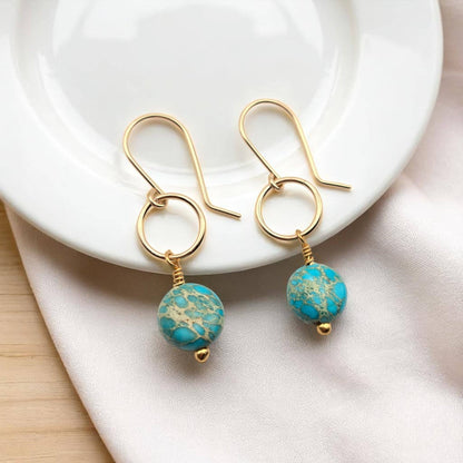 Gold and Turquoise Dangle Earrings - La Vie Est Belle