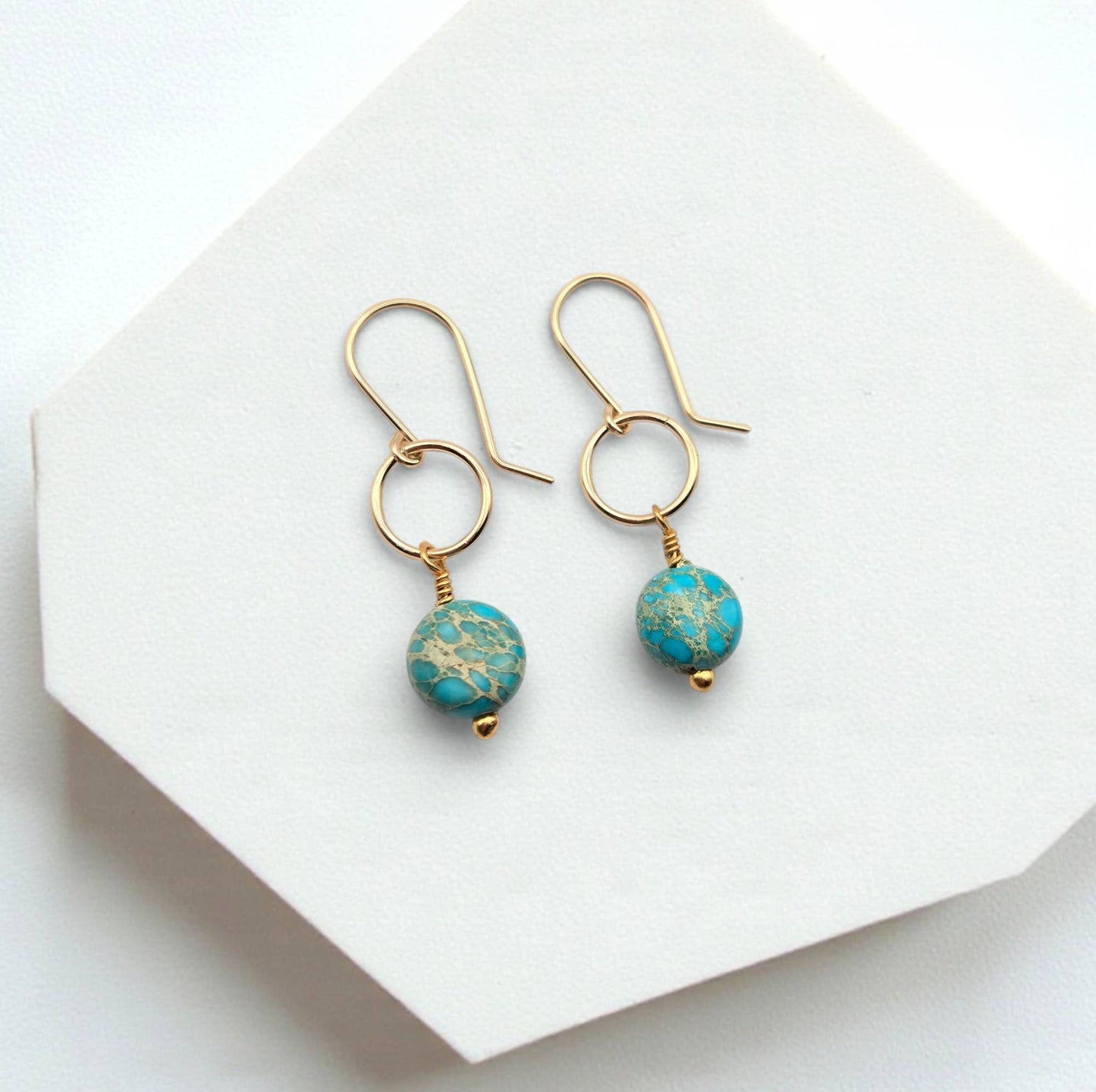 Gold and Turquoise Dangle Earrings - La Vie Est Belle